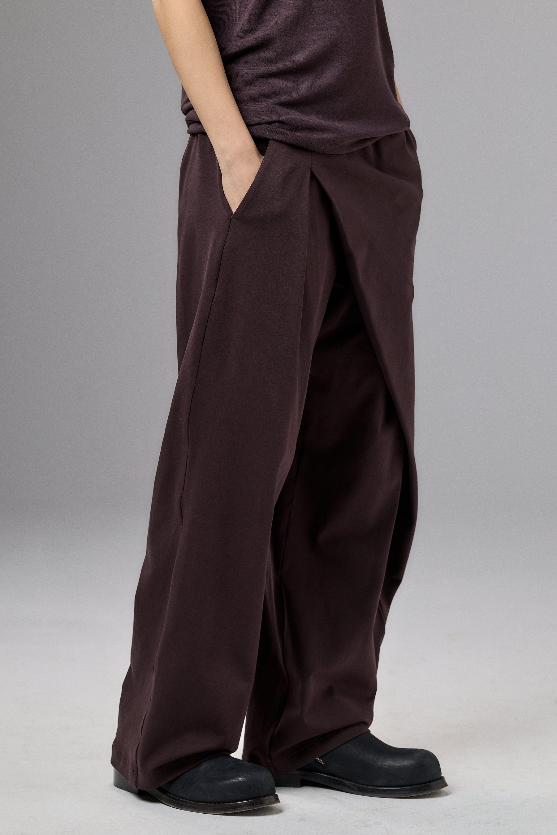 MUTED BORDO ASYMMETRICAL WRAP PANTS