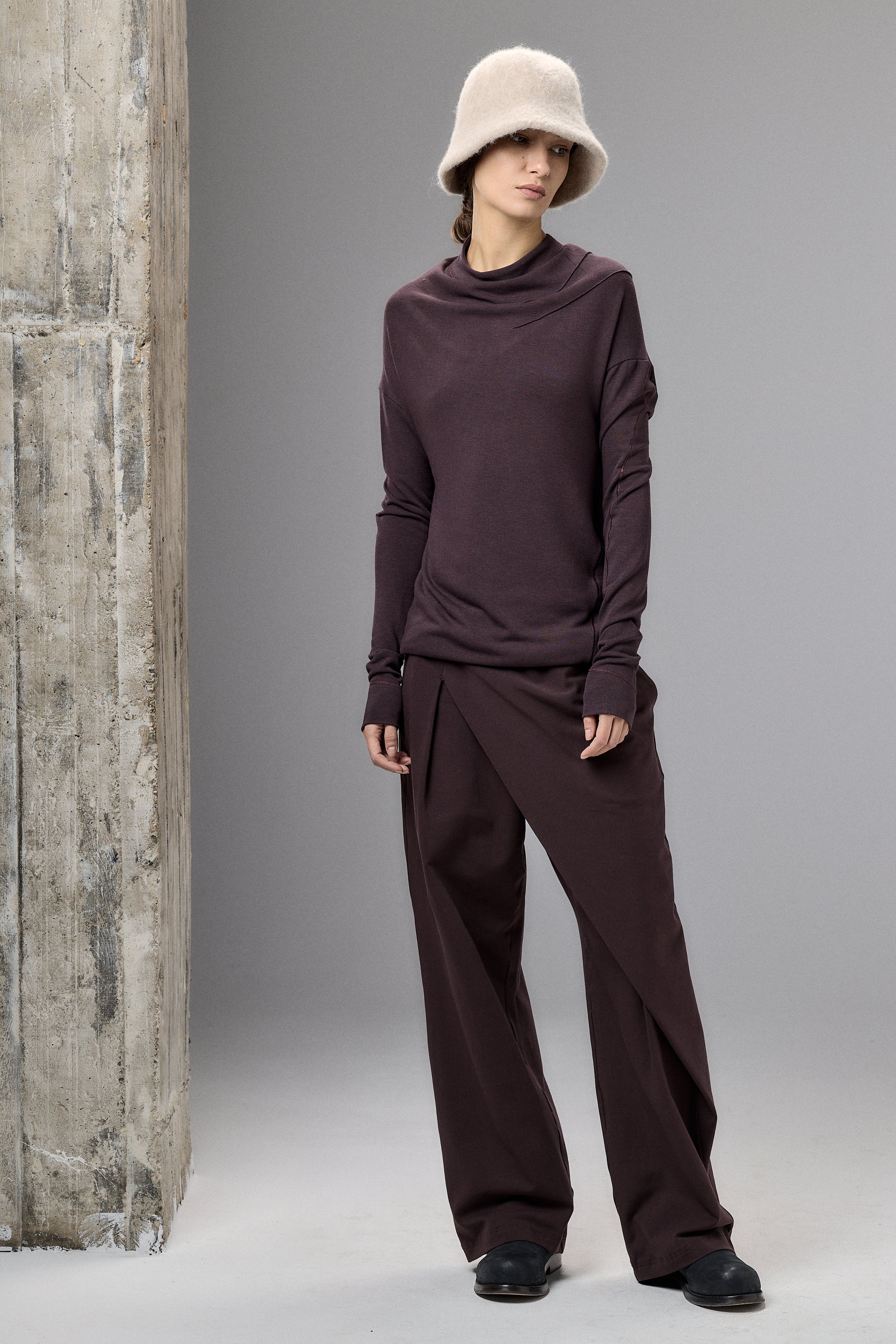 MUTED BORDO ASYMMETRICAL WRAP PANTS