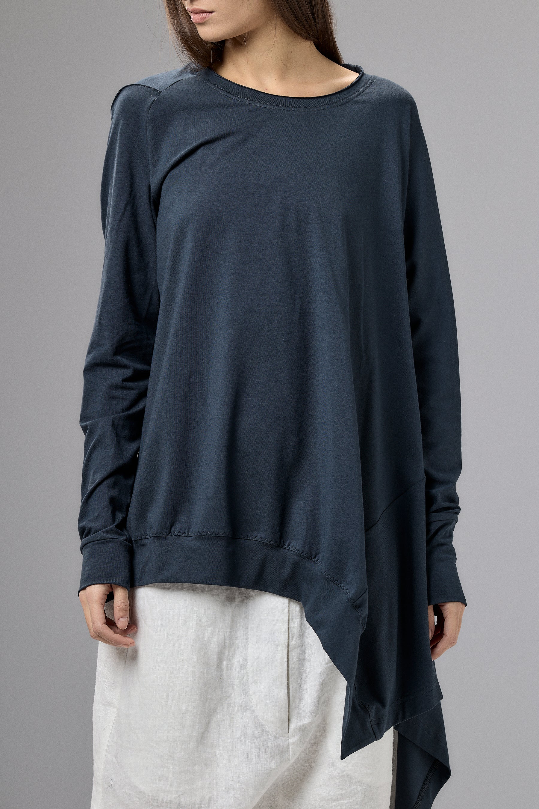 ASYMMETRICAL MUTED BLUE TUNIC TOP