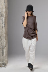 ASYMMETRICAL DRAPED BROWN-GRAY BLOUSE