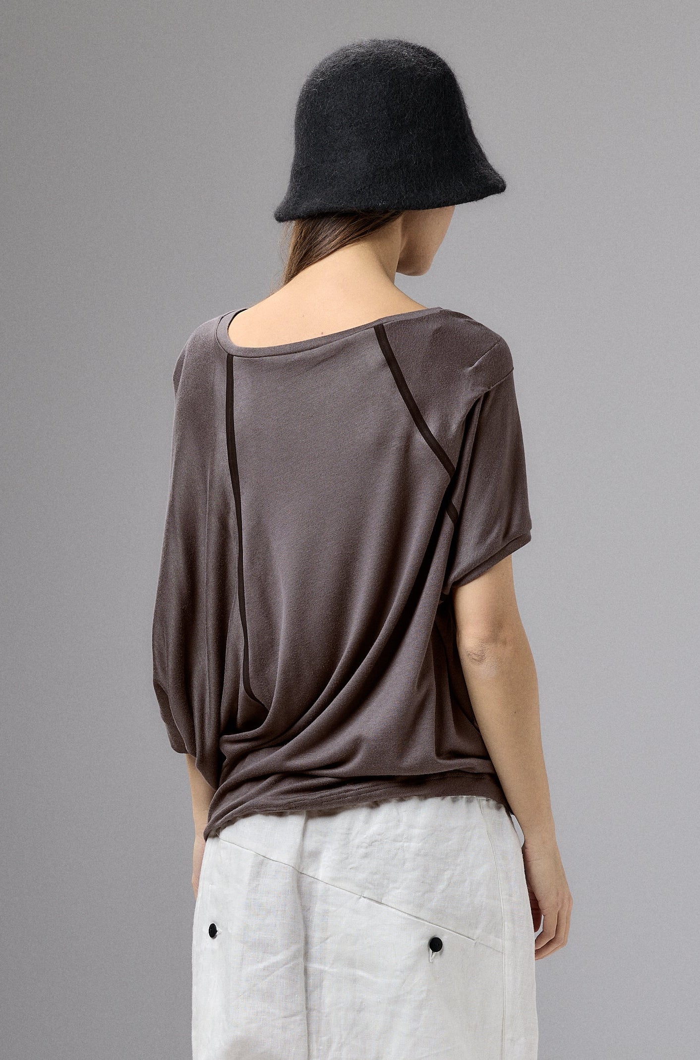 ASYMMETRICAL DRAPED OFF-WHITE BLOUSE