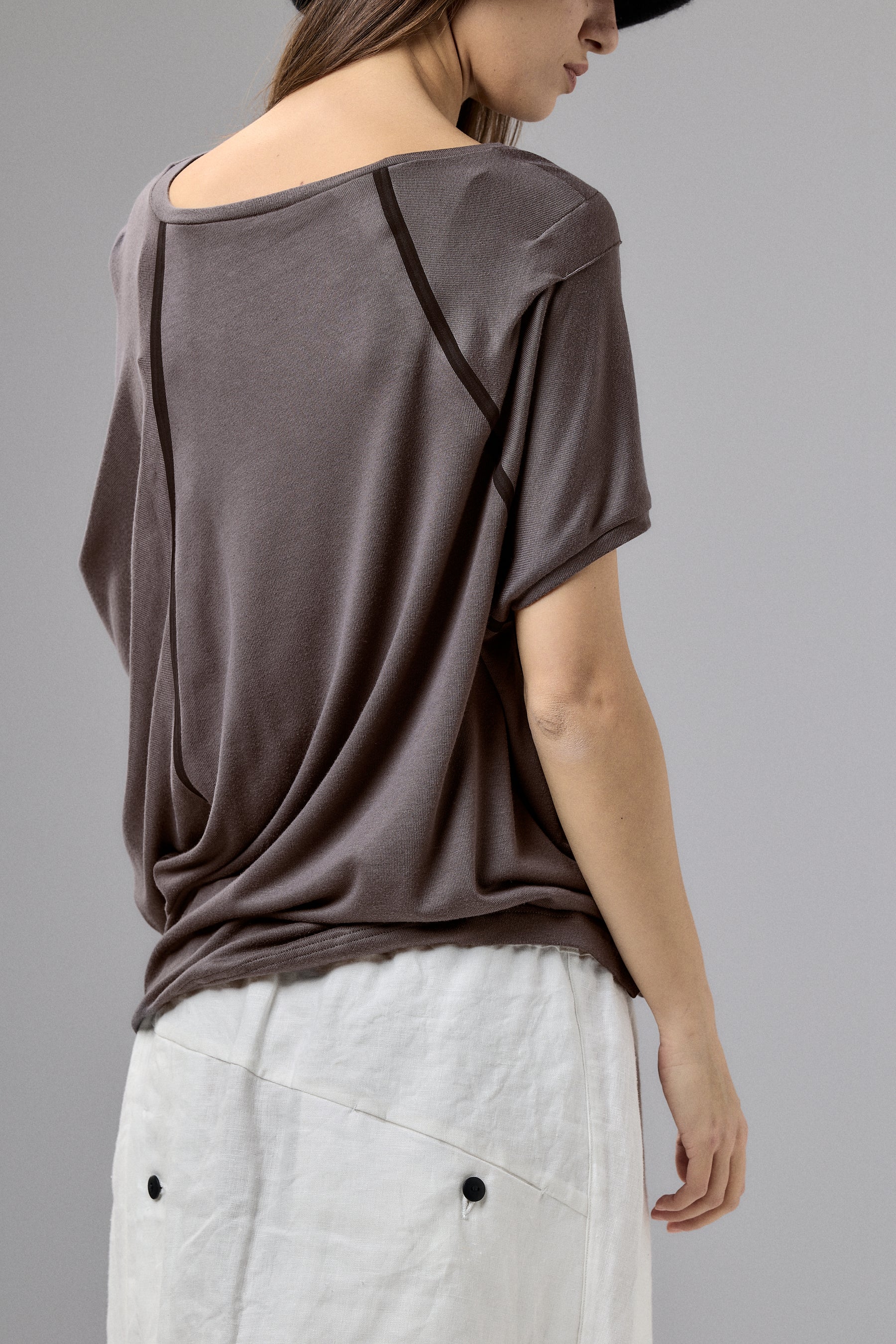 ASYMMETRICAL DRAPED BLACK BLOUSE