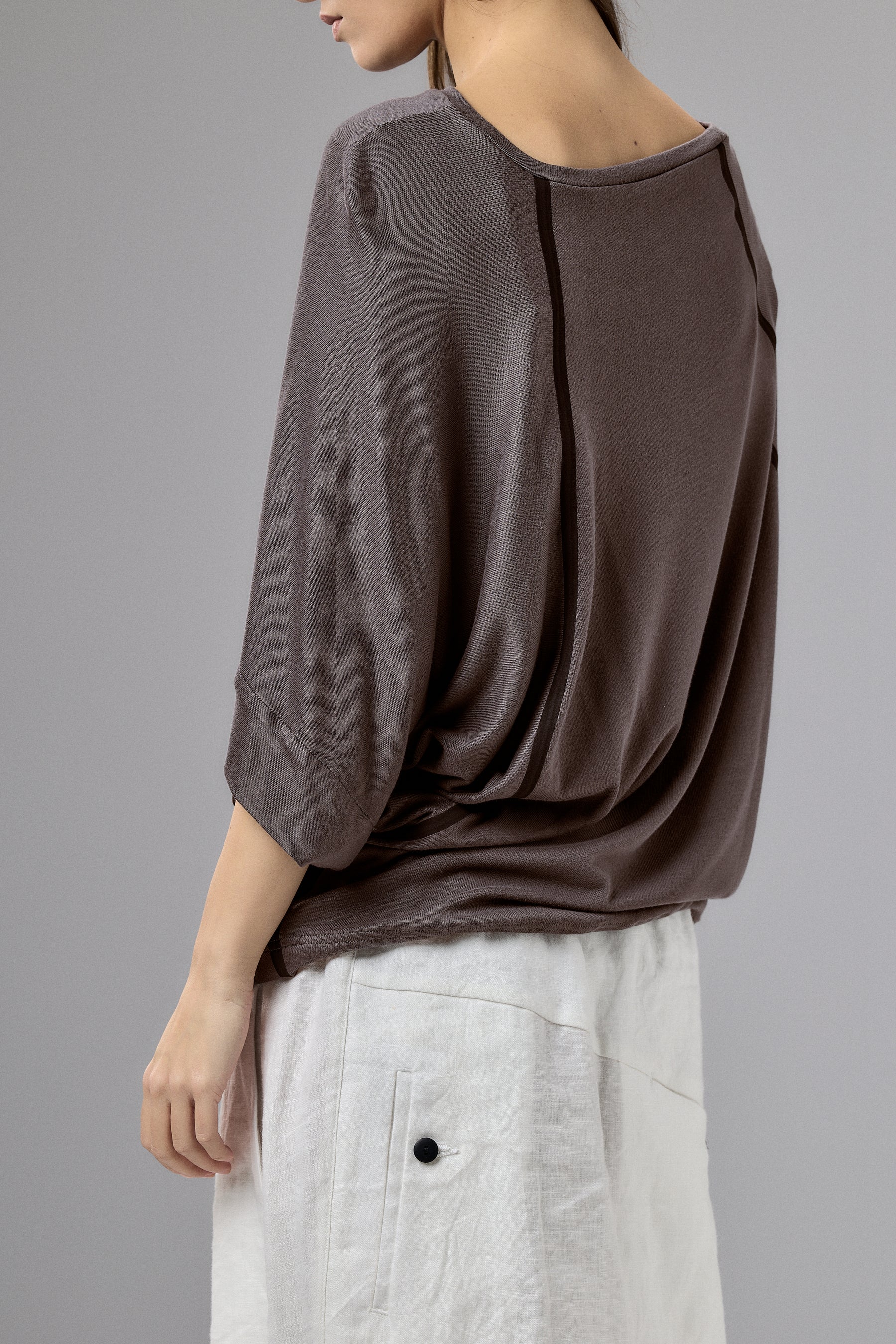 ASYMMETRICAL DRAPED BROWN-GRAY BLOUSE