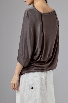 ASYMMETRICAL DRAPED BROWN-GRAY BLOUSE