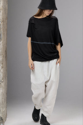 ASYMMETRICAL DRAPED BLACK BLOUSE