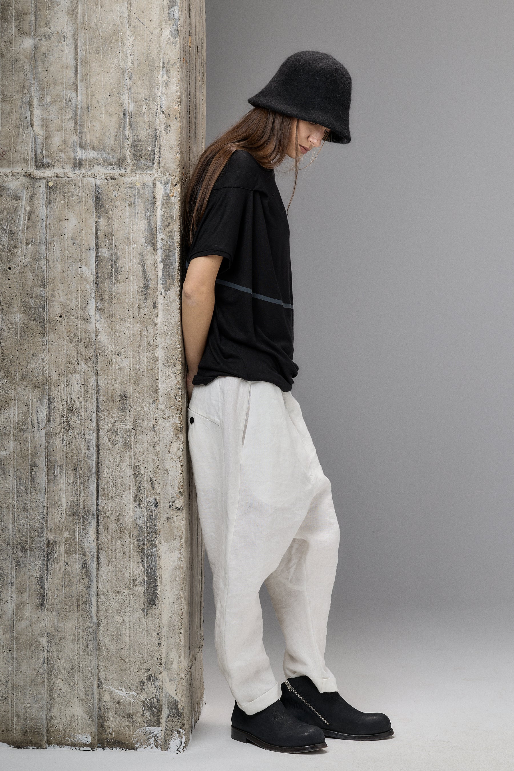 ASYMMETRICAL DRAPED BLACK BLOUSE