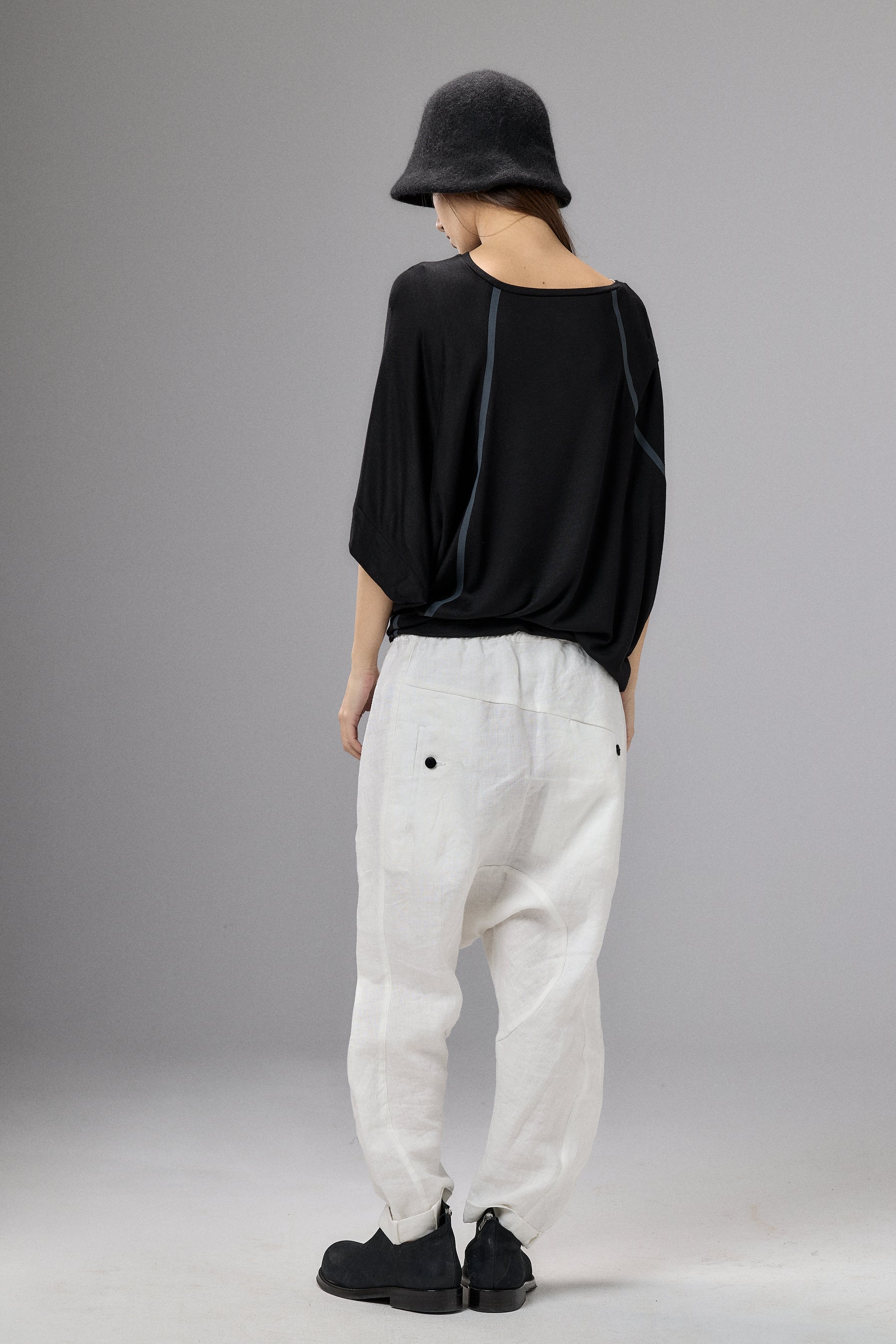 ASYMMETRICAL DRAPED BLACK BLOUSE