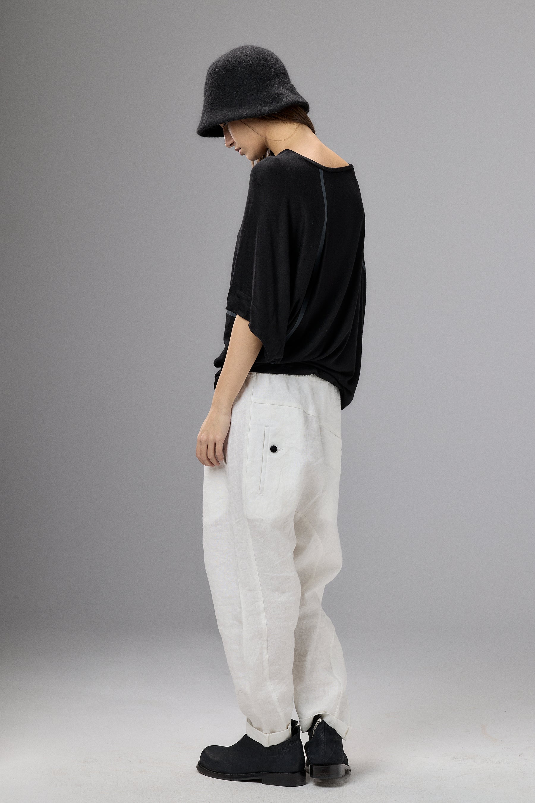 ASYMMETRICAL DRAPED BLACK BLOUSE