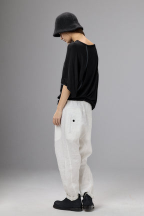 ASYMMETRICAL DRAPED BLACK BLOUSE