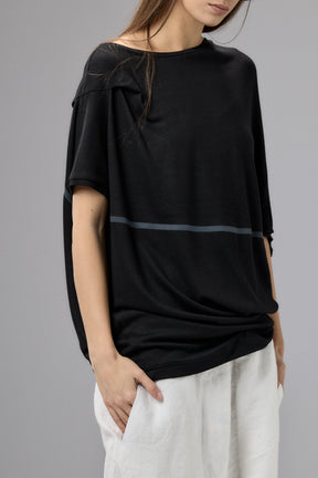 ASYMMETRICAL DRAPED BLACK BLOUSE