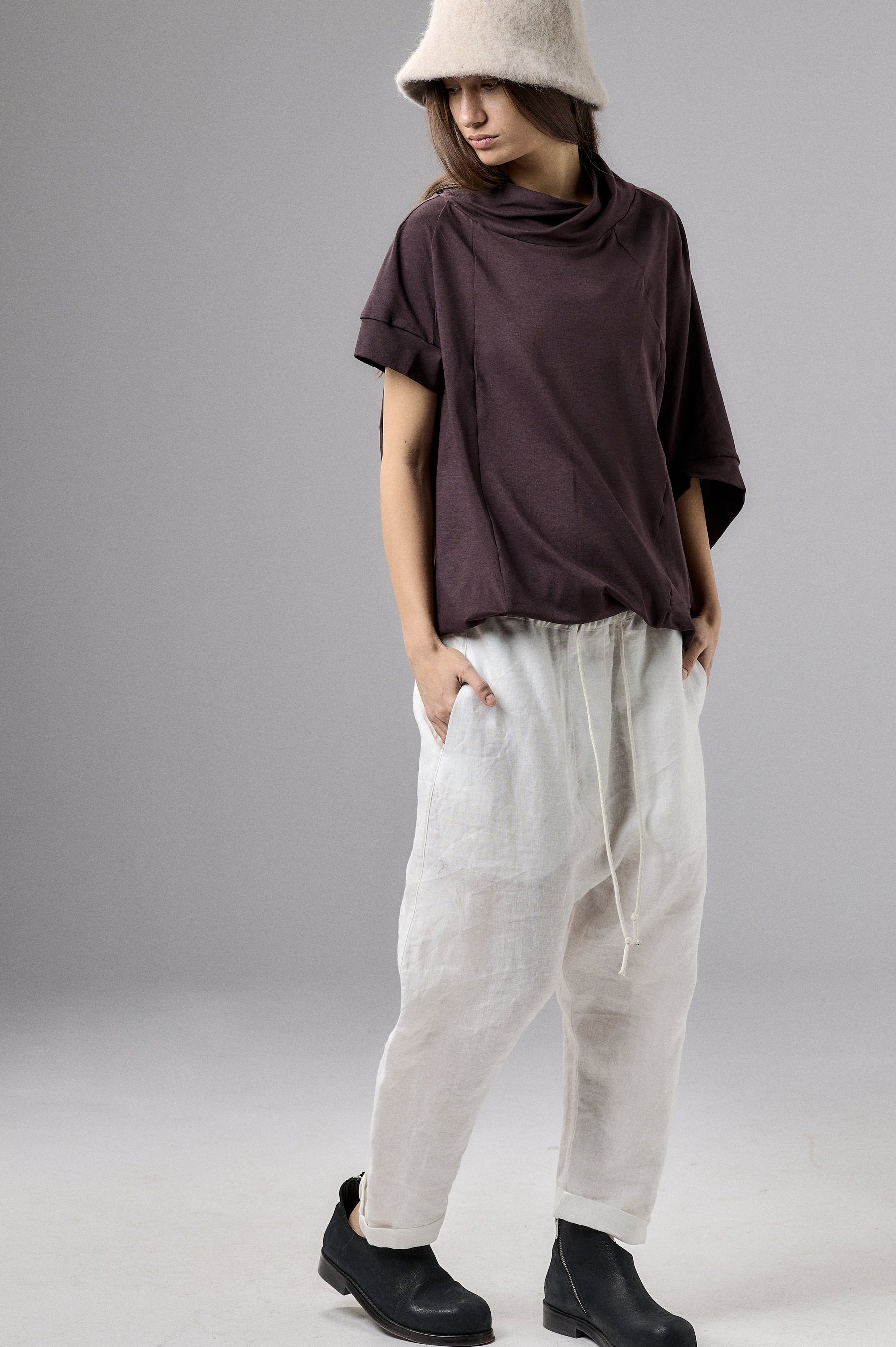 ASYMMETRICAL SLEEVE COTTON BLOUSE