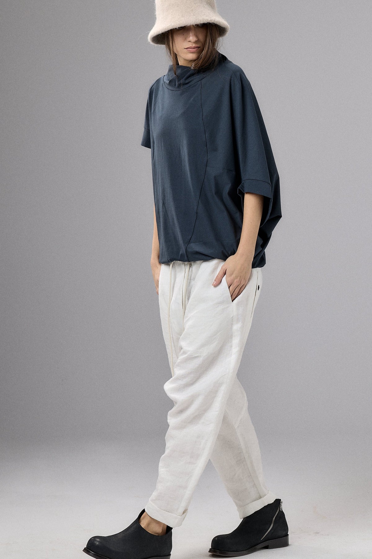 ASYMMETRICAL SLEEVE COTTON BLOUSE