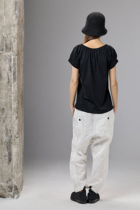 GATHERED NECKLINE SHORT SLEEVE BLACK TOP