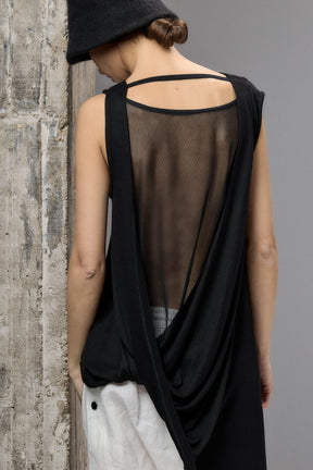 BLACK DRAPE SLEEVELESS SHIRT