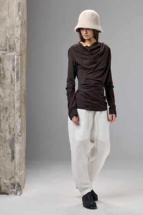 LONG SLEEVE MUTED BLUE DRAPE BLOUSE