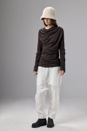 LONG SLEEVE DARK BROWN DRAPE BLOUSE