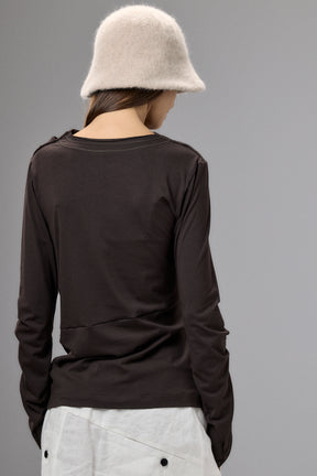 LONG SLEEVE DARK BROWN DRAPE BLOUSE