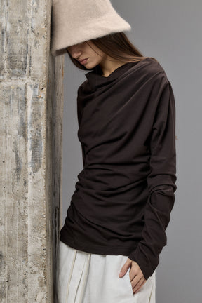 LONG SLEEVE BLACK DRAPE BLOUSE