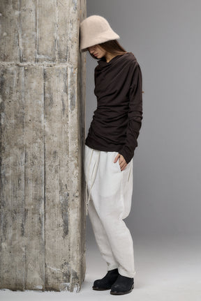 LONG SLEEVE DARK BROWN DRAPE BLOUSE