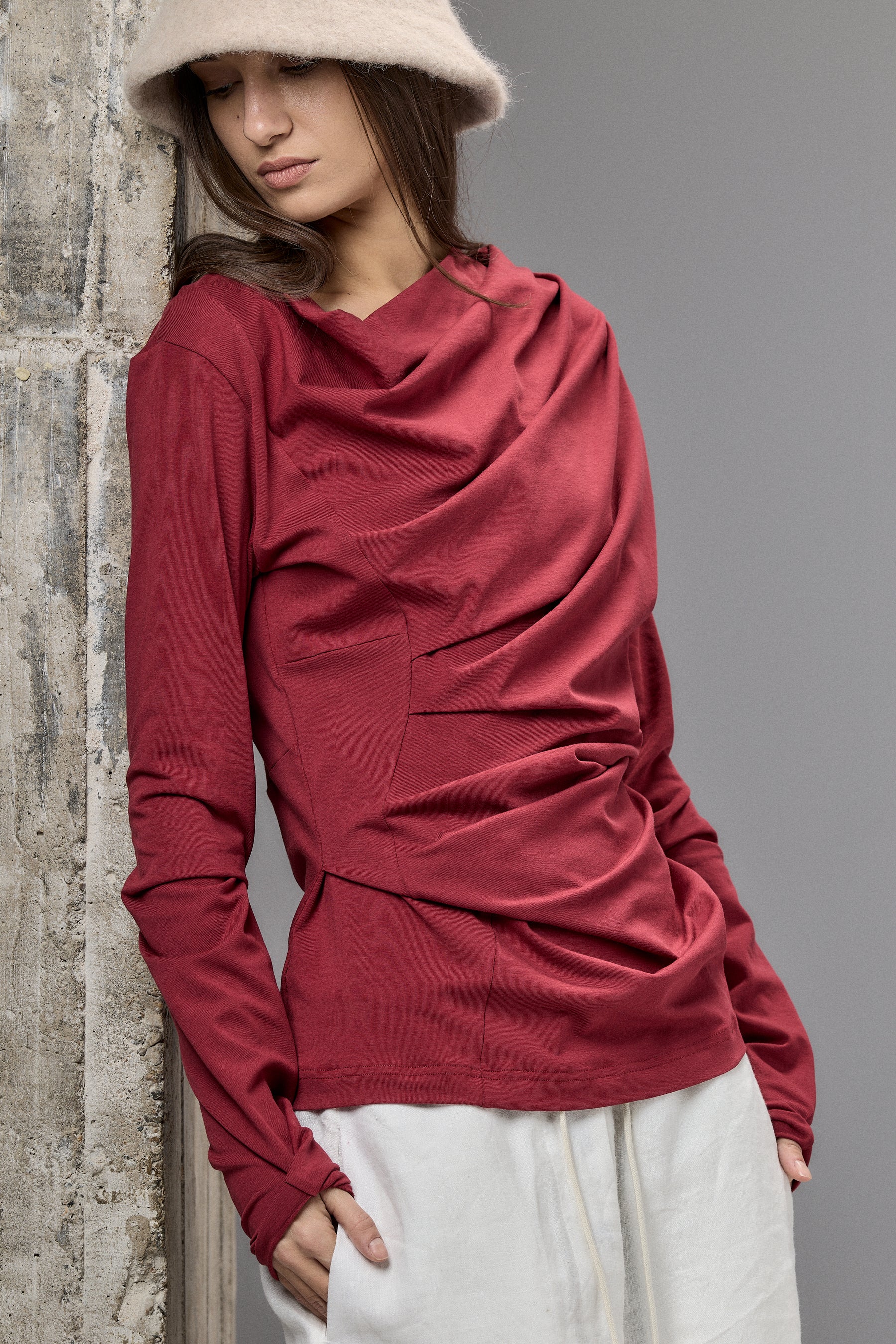 LONG SLEEVE BLACK DRAPE BLOUSE