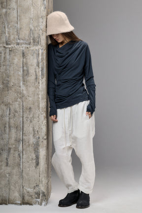 LONG SLEEVE MUTED BLUE DRAPE BLOUSE