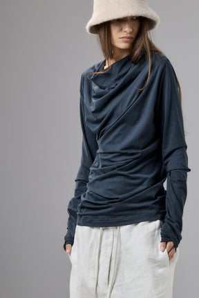 LONG SLEEVE BLACK DRAPE BLOUSE