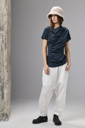 SHORT SLEEVE BLACK DRAPE BLOUSE