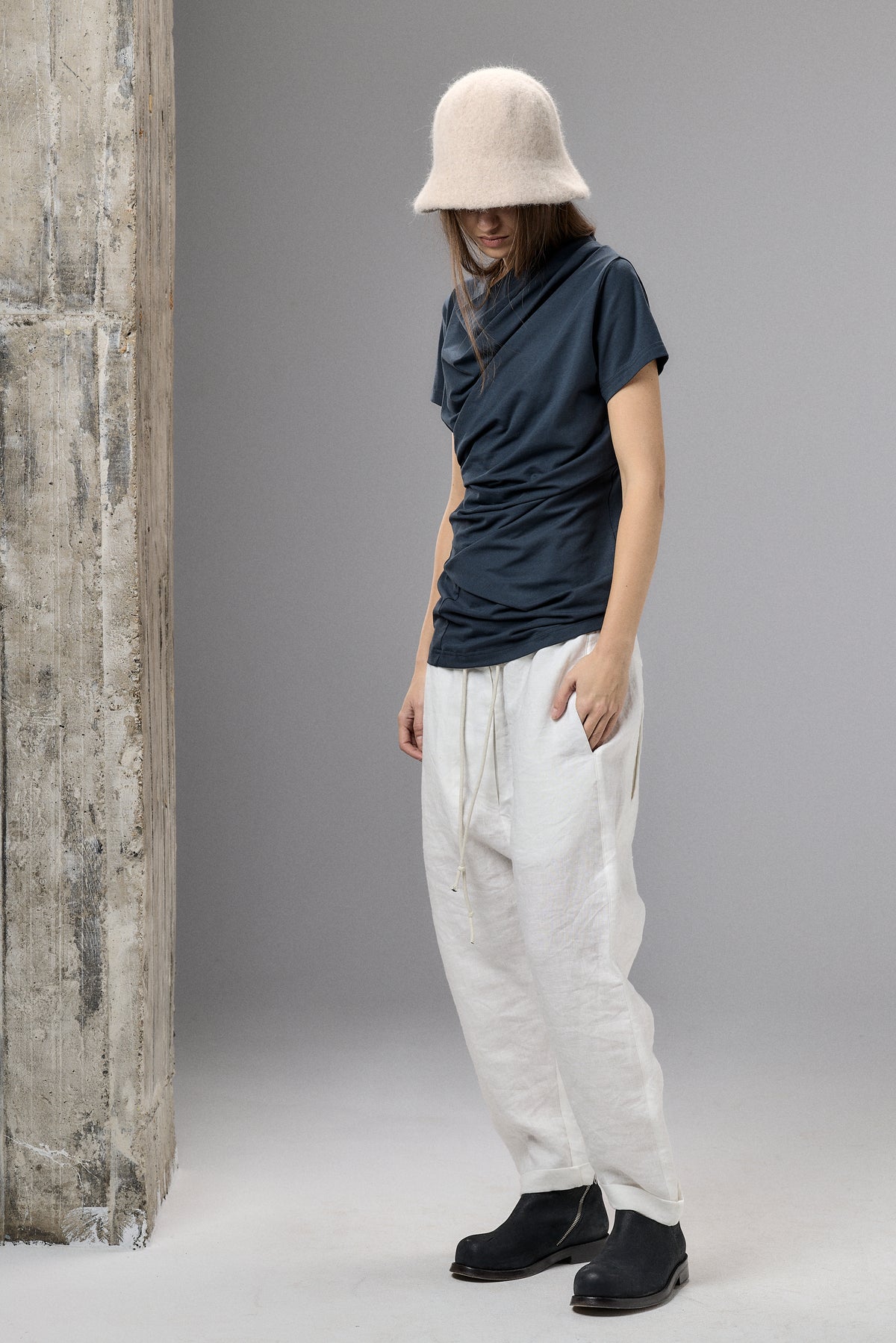 SHORT SLEEVE BLACK DRAPE BLOUSE