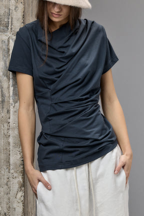 SHORT SLEEVE BLACK DRAPE BLOUSE