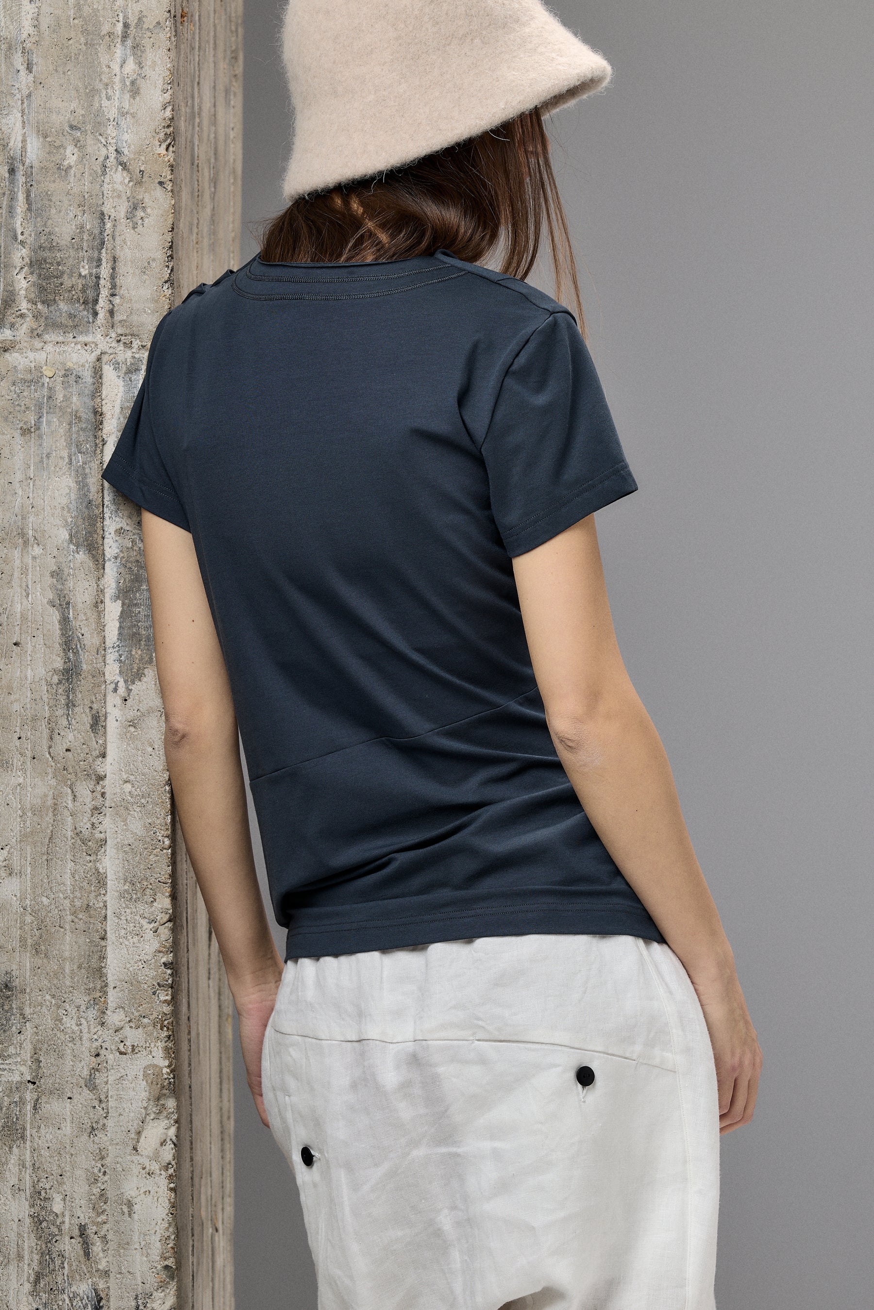 SHORT SLEEVE BLACK DRAPE BLOUSE