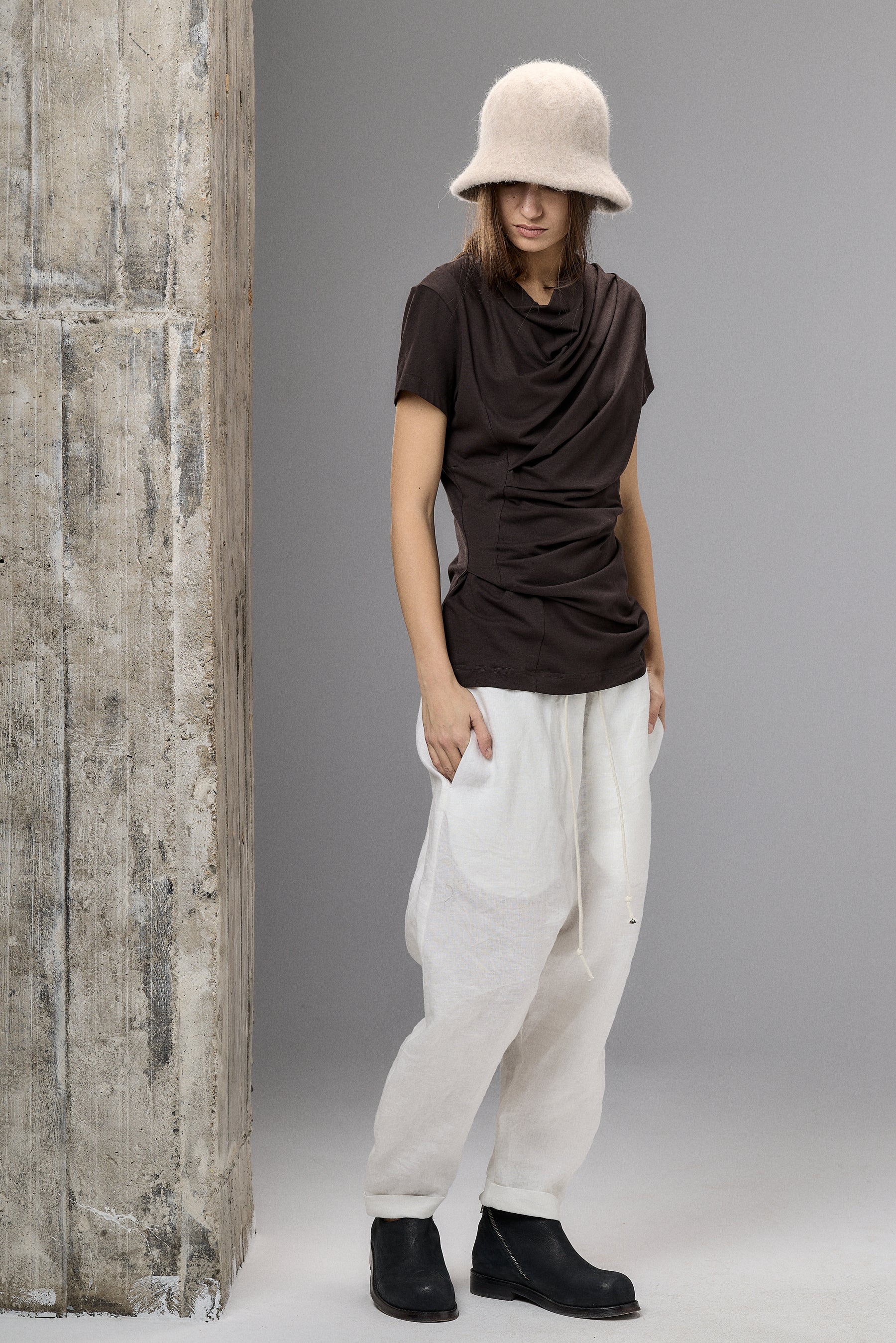 SHORT SLEEVE BLACK DRAPE BLOUSE