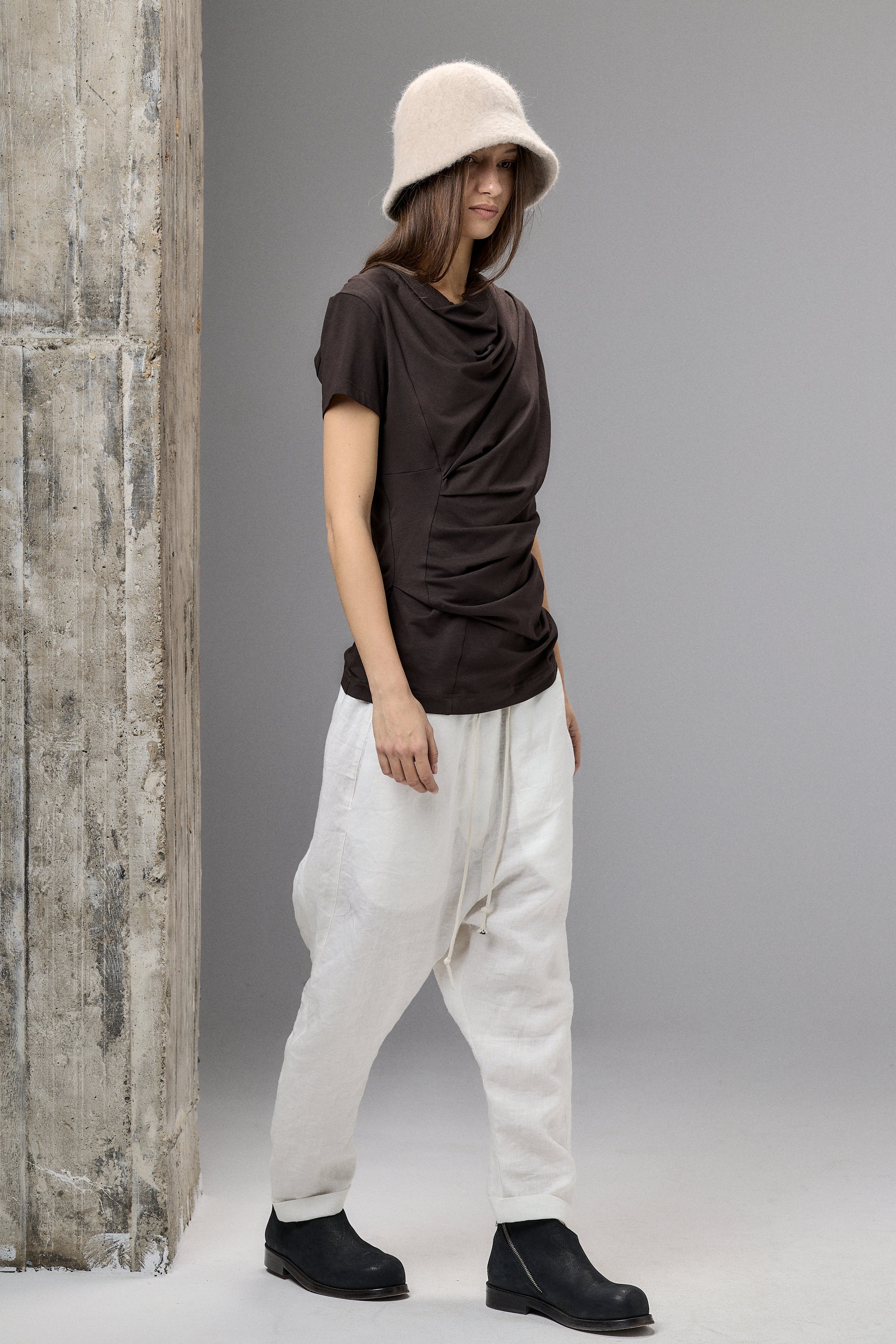 SHORT SLEEVE BLACK DRAPE BLOUSE