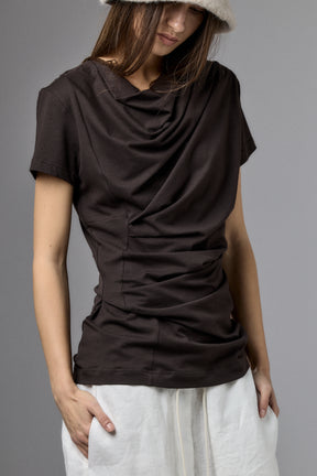 SHORT SLEEVE BLACK DRAPE BLOUSE