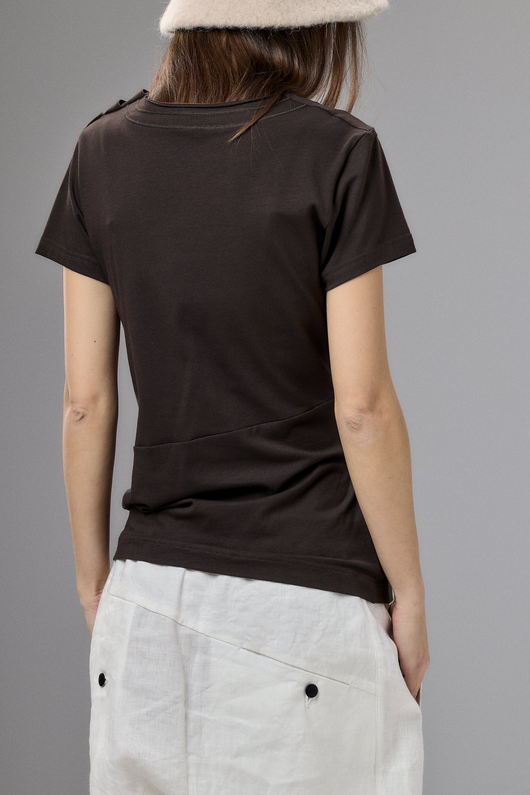 SHORT SLEEVE BLACK DRAPE BLOUSE