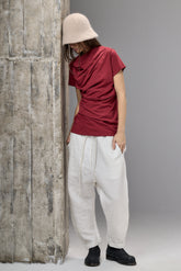 SHORT SLEEVE RUBY RED DRAPE BLOUSE