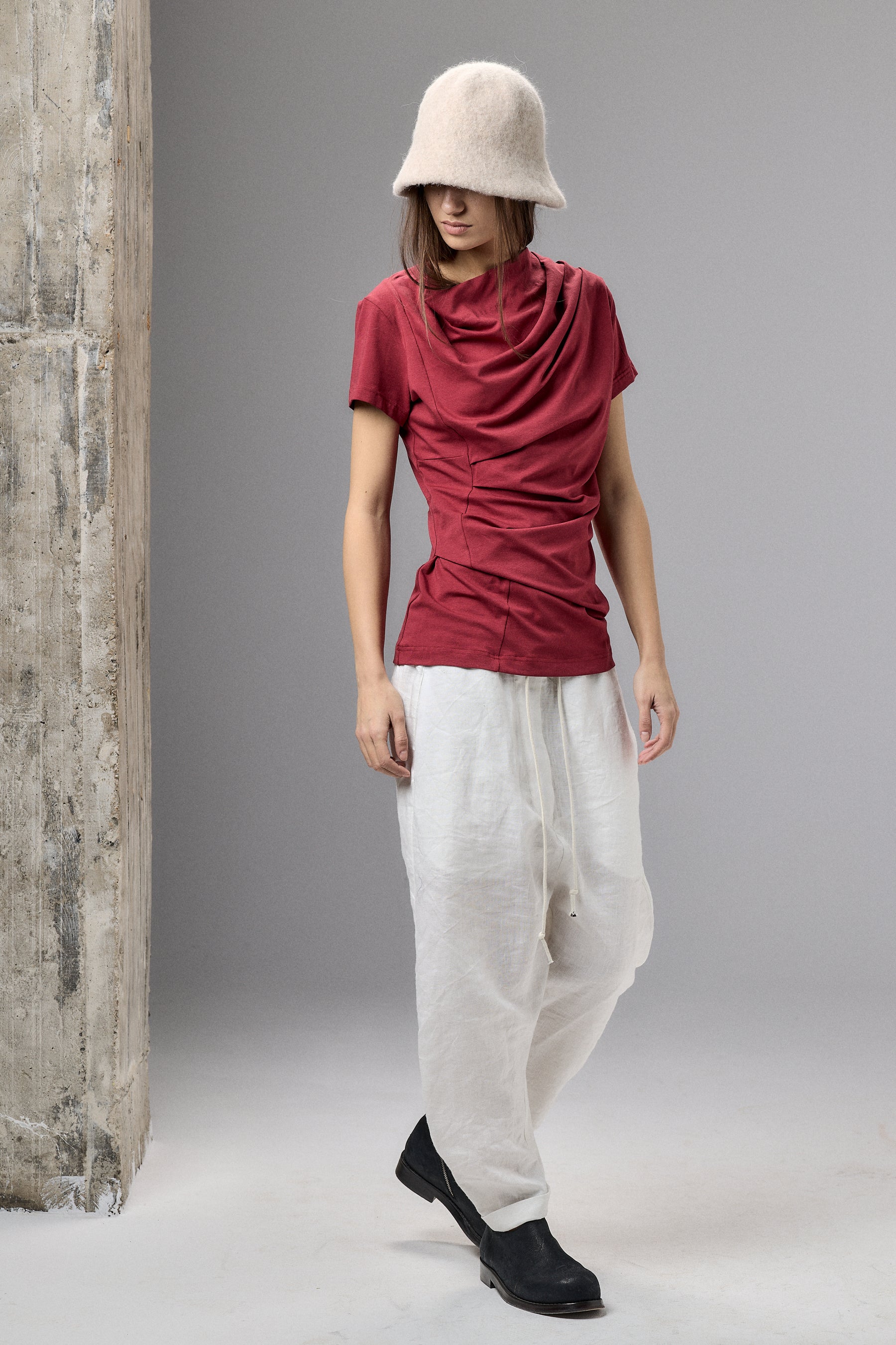 SHORT SLEEVE BLACK DRAPE BLOUSE