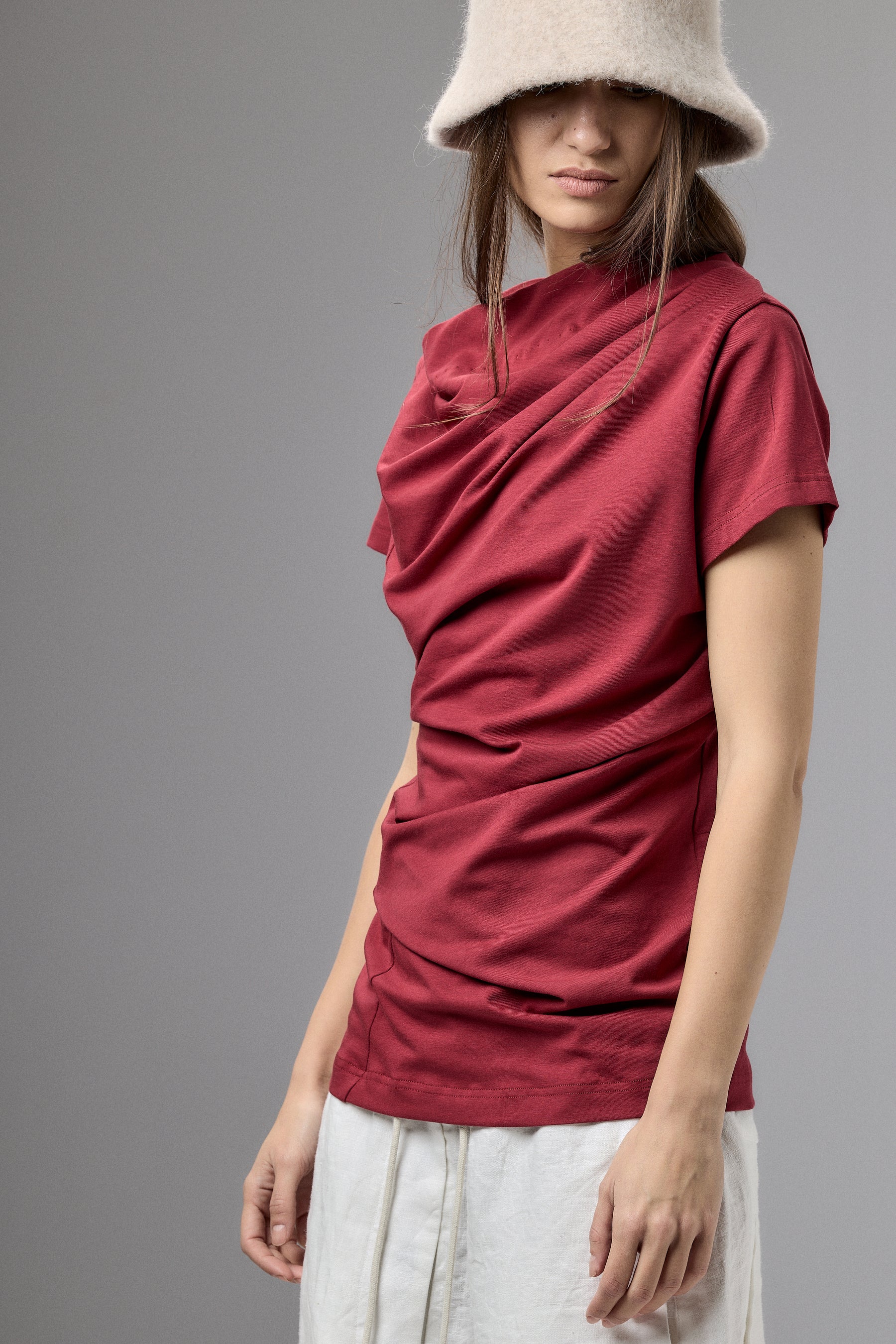 SHORT SLEEVE BLACK DRAPE BLOUSE