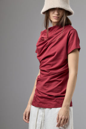 SHORT SLEEVE BLACK DRAPE BLOUSE