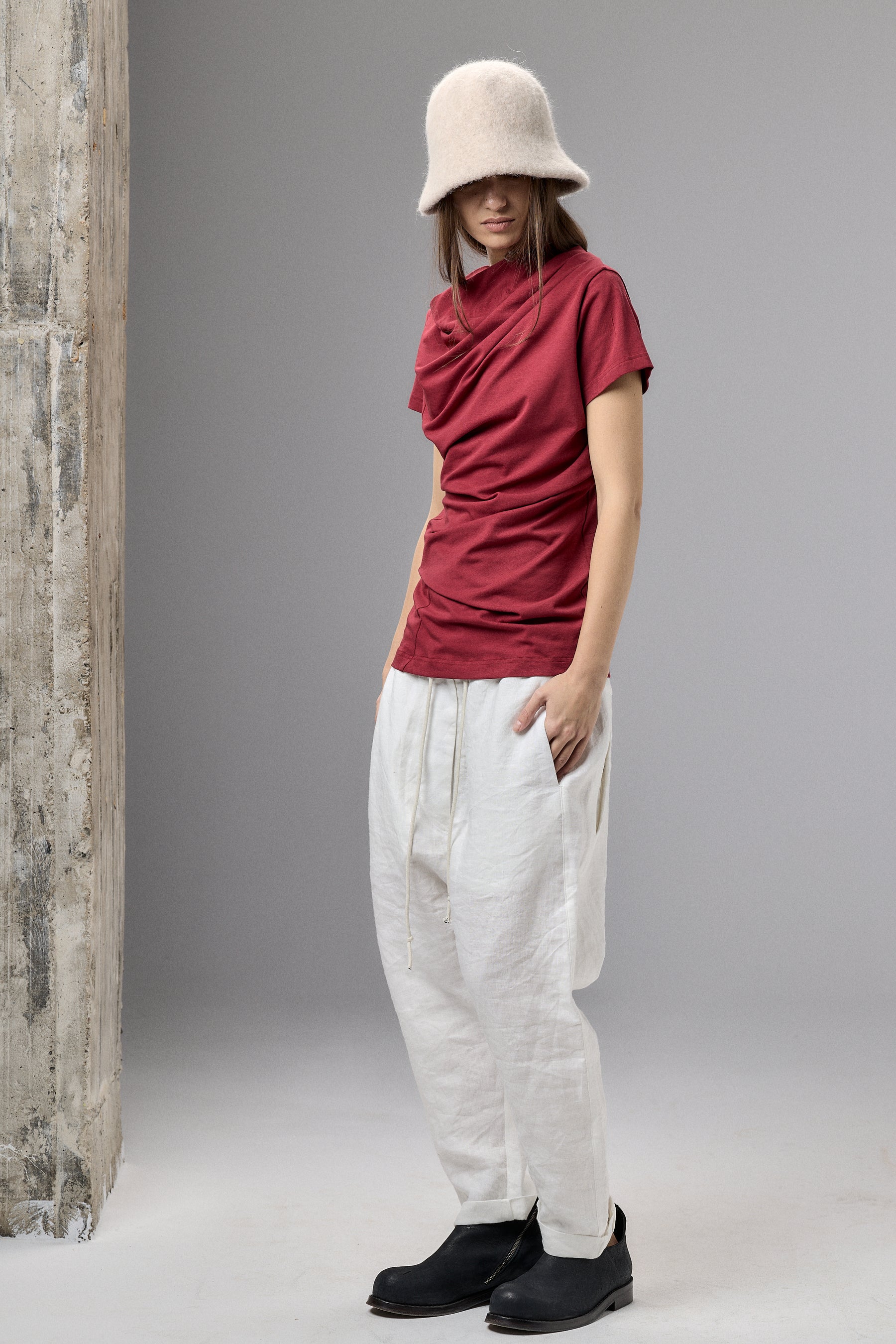 SHORT SLEEVE BLACK DRAPE BLOUSE