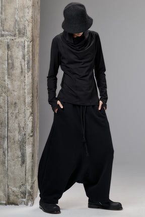 BLACK WIDE DROP CROTCH COTTON PANTS