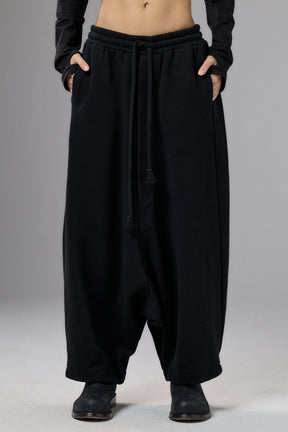 BLACK WIDE DROP CROTCH COTTON PANTS
