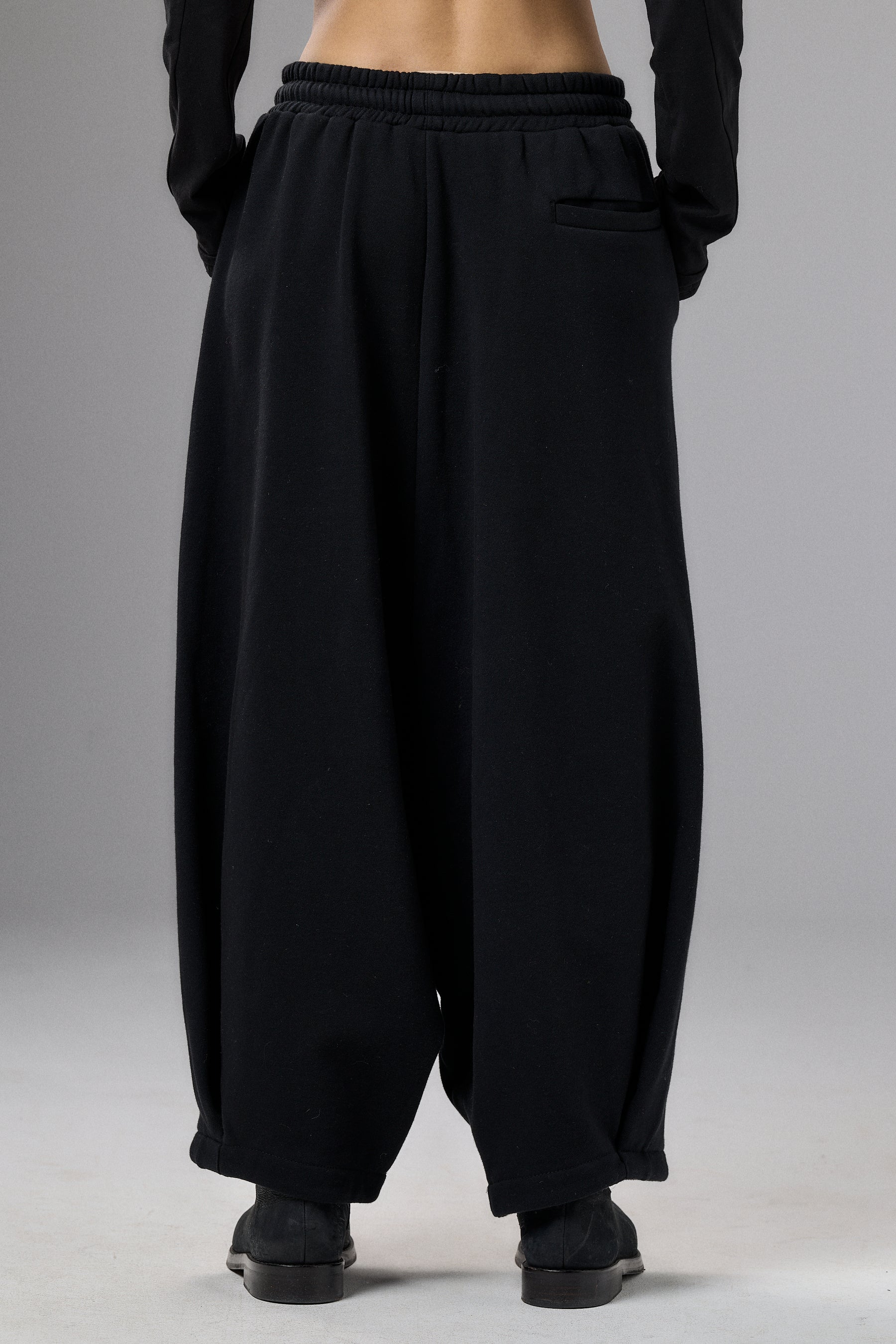 BLACK WIDE DROP CROTCH COTTON PANTS