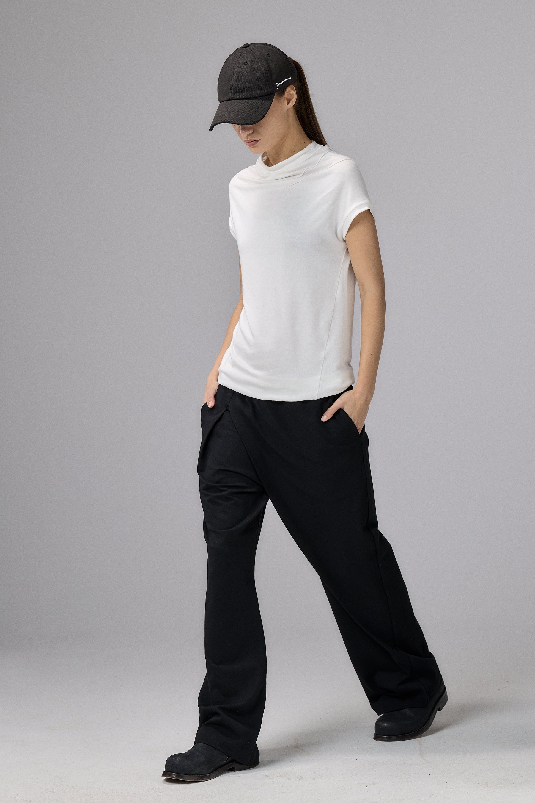 BLACK ASYMMETRICAL WRAP PANTS