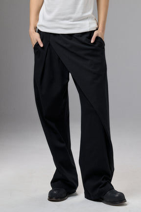 BLACK ASYMMETRICAL WRAP PANTS