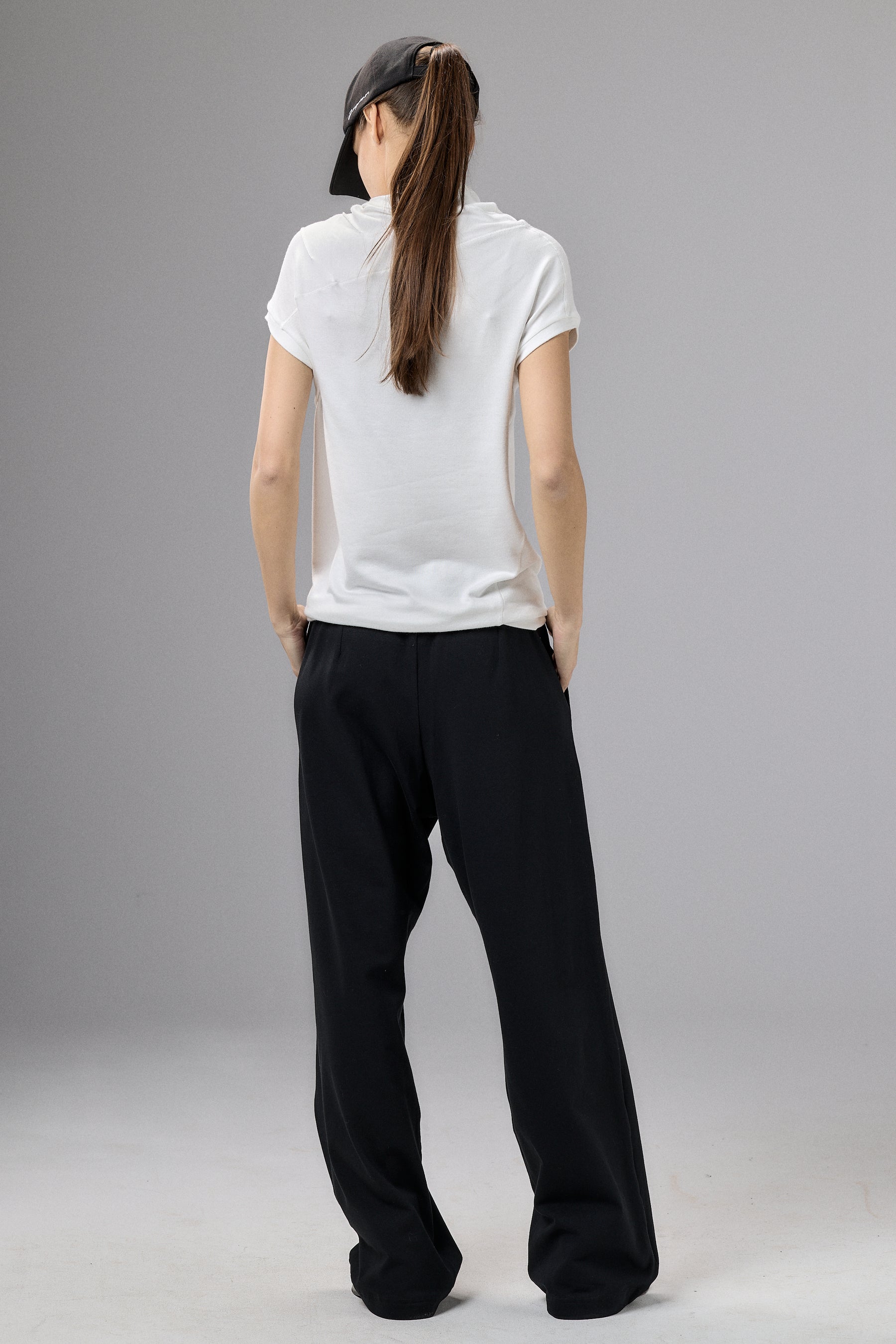 BLACK ASYMMETRICAL WRAP PANTS