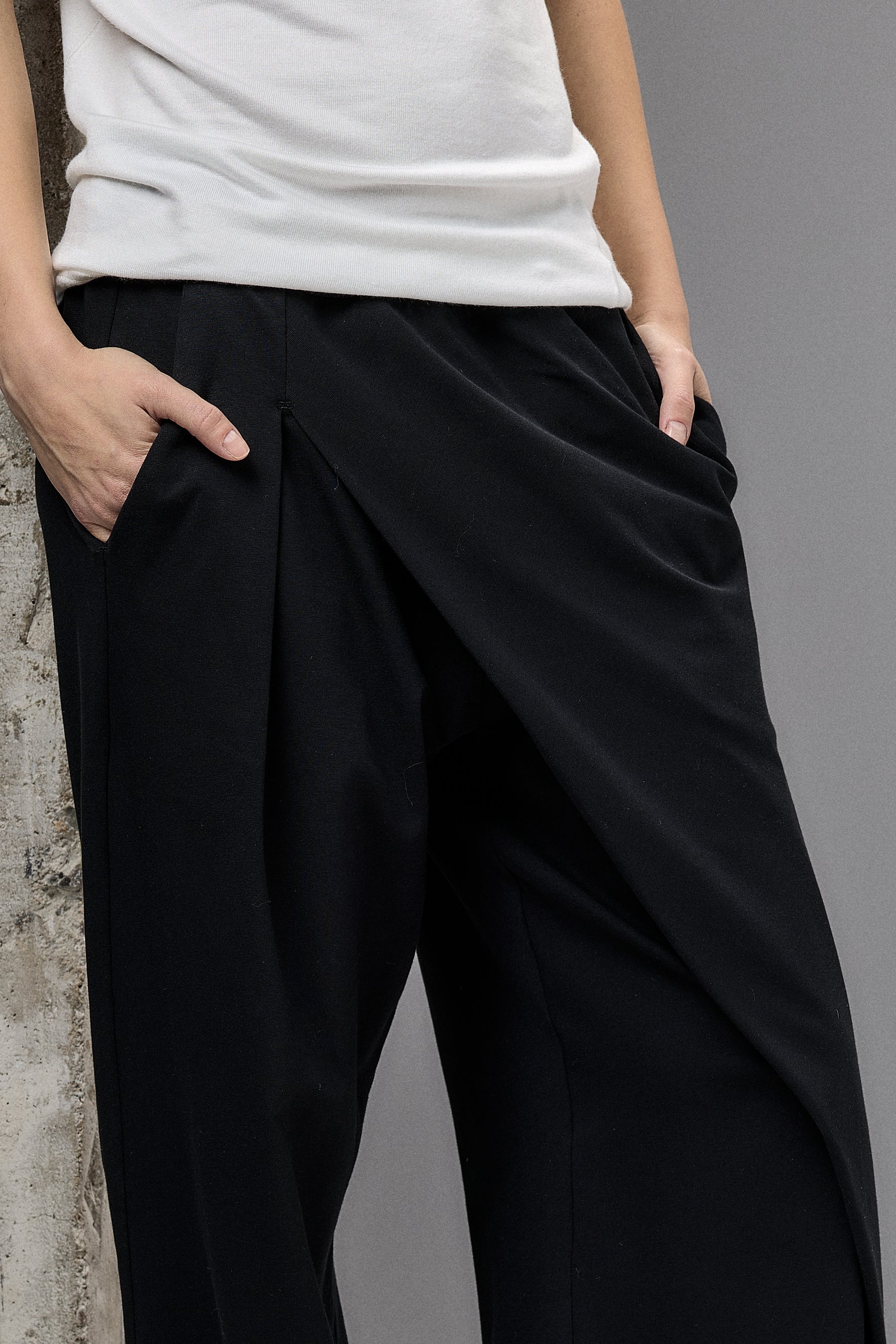BLACK ASYMMETRICAL WRAP PANTS
