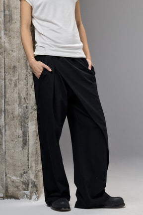 BLACK ASYMMETRICAL WRAP PANTS