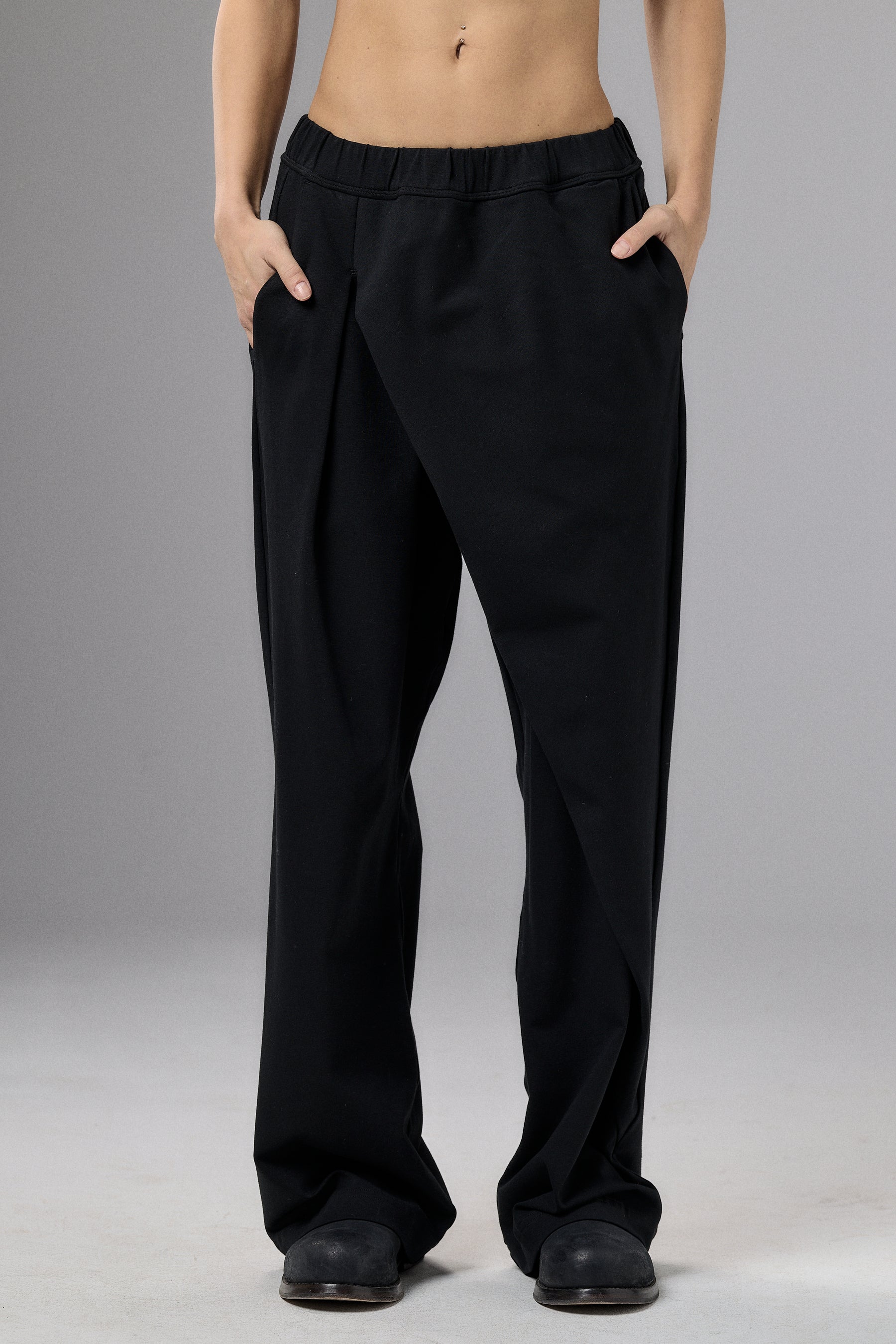 BLACK ASYMMETRICAL WRAP PANTS