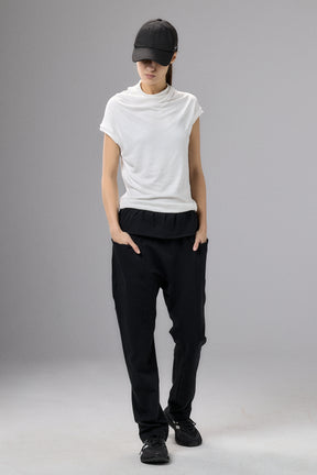 BLACK DROP CROTCH PANTS WITH POCKETS