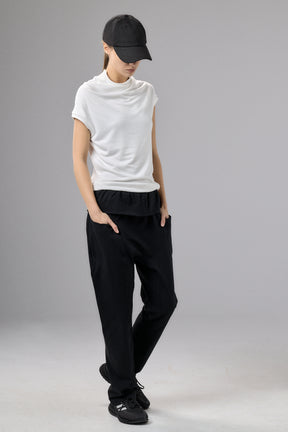 BLACK DROP CROTCH PANTS WITH POCKETS